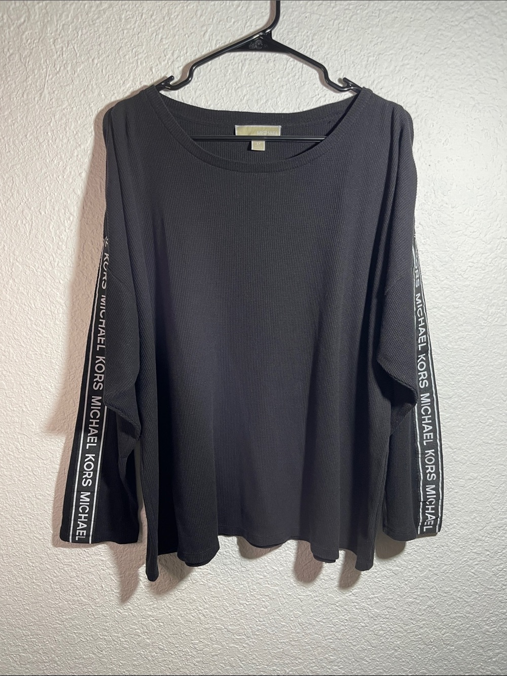 Michael Kors Black Long-Sleeve Crewneck Top with Logo Tape